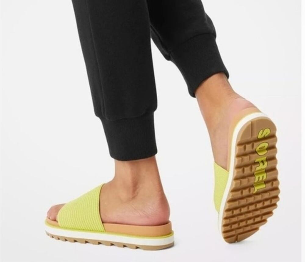 Sorel Neon Yellow Roaming Easy Slide Bolt Gum On Sandals Size 9